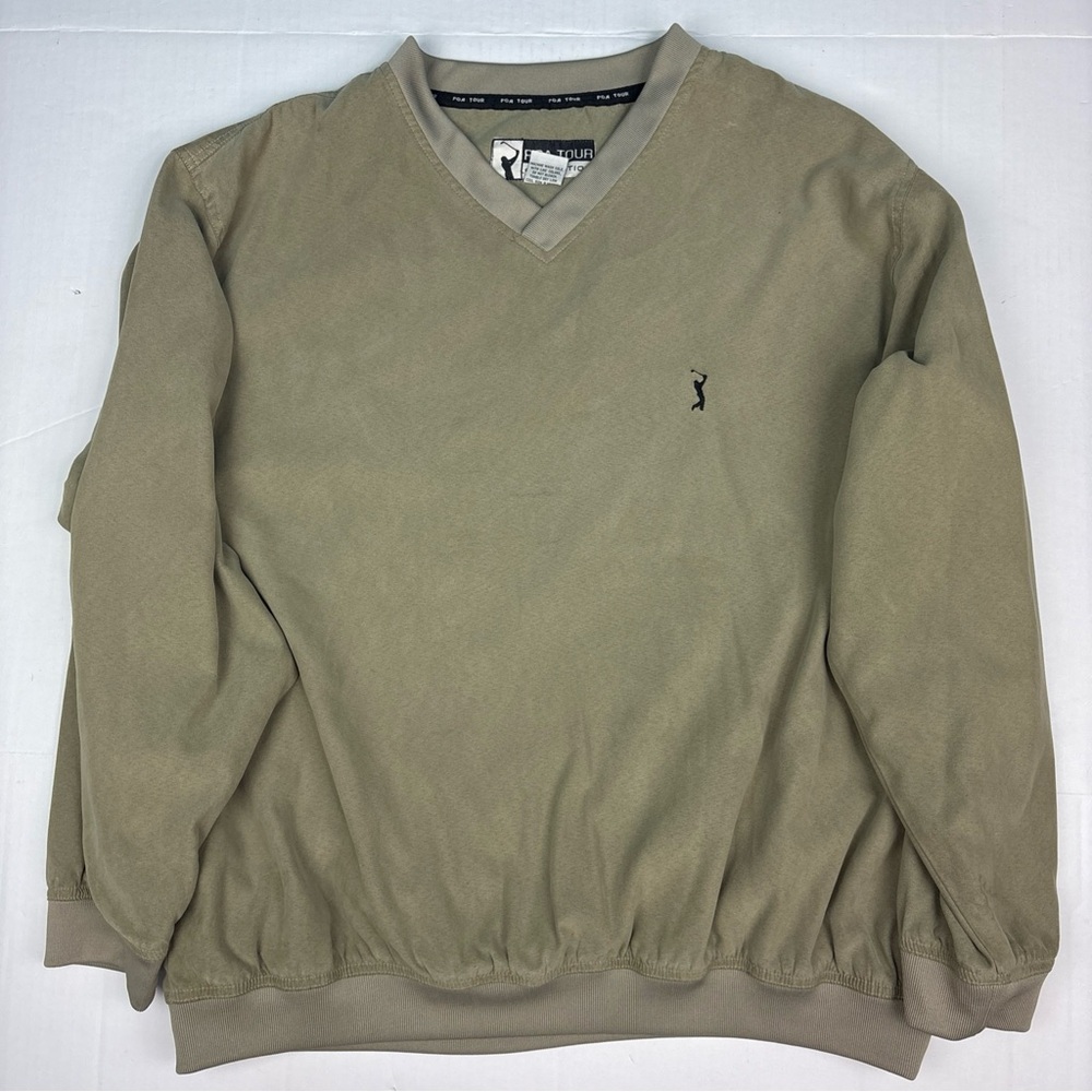 PGA Tour Collection Men XL Golf Pullover Tan V-Neck Polyester Nylon Lightweight